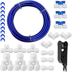 HUAZIZ 10 Meter Raccordo Filtro Acqua ad Osmosi Inversa per Connessione Rapida 1/4 di Pollice, Tubo per Frigorifero,10 M blu (Y+T+I+L Tipo Combo + Valvola di Intercettazione)