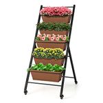 COSTWAY 5-Tier Raised Garden Bed, Vertical Planter Box with 5 Removable Trays, Drainage Holes and Wheels, Elevated Flower Herb Growing Box for Indoor Outdoor (Brown, 57 x 74 x 127cm)