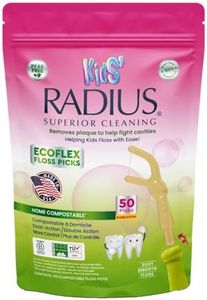 Radius Bubblegum EcoFlex Compostable Floss Picks Kids for Oral Care Boost Non Toxic Tooth & Gum Protection (50 Single Use Dual Action Flossers per Pack)