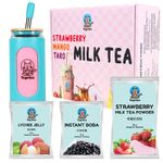 Best Bubble Tea Home Kit DIY | Real Tea | Ready In 10 Minutes | 30 Seconds Boba| Tegritea (6 Servings w/Deluxe Cup, Strawberry)