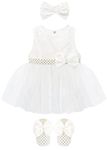 Lilax Baby Girl Lace Tulle Dress Pageant 3 Piece Party Outfit, White, 6-9 Months