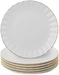 BTaT- White Dinner Plates, Set of 6, 10.5 inch, White Porcelain with Gold Trim, White Dinner Plates Bulk, White Plate Set, Plates, Dinner Plates, Restaurant Dishes