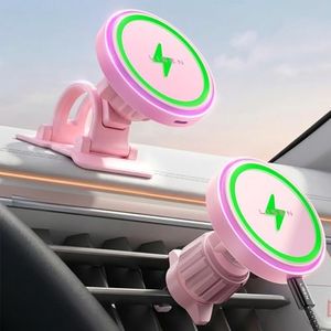 LISEN 15W MagSafe Car Mount Charger,[Light Pink] Magnetic Wireless Car Charger, Dashboard & Air Vent Car Phone Mounts, Magnetic Phone Holder for Car Mount for iPhone 17/16/15/14/13/12, Samsung Pixel