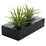 MyGift Artificial Green Grass Plants in Decorative Black Wood Rectangular Planter Pot