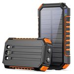 Riapow Solar Charger Power Bank - 27000mAh Portable Phone Charger with Built-in USB Cables 3.0A Fast Charge Battery Pack, 5 Outputs & 2 Inputs for Smartphone, Tablet