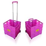 Pack and Go Folding Shopping Trolley, With Wheels, Capacity 40kg, Good for Shopping, Camping, Fishing, Festival, Cart, Trolley, Optional Lid (Pink Trolley) – Sun Leisure®