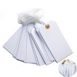 White Blank Tags with Elastic String, 100pcs Large Marking Hang Tags Attached Reinforced Hole Writable Price Tags Inventory Tags Gift Tags for All Occasions. (4.76'' x 2.36'')