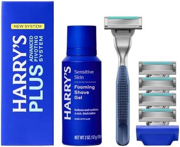 HARRY'S PLUS: Shaving Kit for Men - Premium Handle, 5 Razor Blade Cartridges, Foaming Shave Gel, and Travel Blade Cover - Advanced Pivoting System - Tide