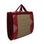 Craft Of India Foldable korai Grass Mat 3X6ft with 18MM Soft Foam Hand Made Fabric Red Cotton