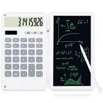 SISYS Calculator with 6 Inch Erasable Writing Tablet, 12-Digit Calculator School Desk Calculator Solar Battery Dual Powered, Portable Basic Calculator Notepad for Home Office School, White