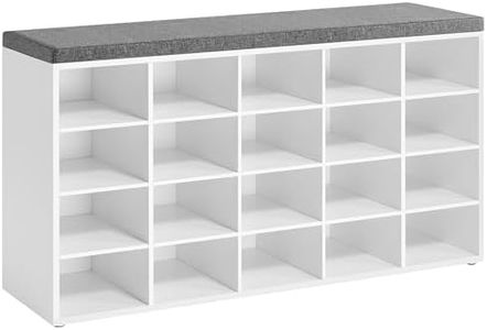 VASAGLE CUSTOS Collection - Shoe Bench, Storage Bench with Padded Seat, Entryway Bench with 20 Compartments, for Bedroom, 12 x 47.2 x 24.7 Inches, Cloud White and Dove Gray ULHS045WB01