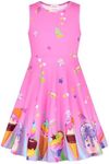 JESKIDS Little Girls Dress Sleeveless Casual Twirl Dresses Print Sundress Pink Candy Ice Cream 8-9 Years