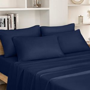 HOMEIDEAS King Size Bed Sheets - 6 Piece Set (Navy) - Extra Soft Brushed Microfiber 1800 Bedding Sheets, Deep Pocket, Wrinkle & Fade Free