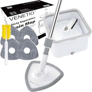 Innowellclean Triangle Spin Mop and Bucket Set with Self-Cleaning/Dry/Wet 3-in-1 Dirty Separation System | Flat Microfiber Mop for Floor Cleaning - Home & Kitchen Hardwood, Laminate, Tile (5 Pads)