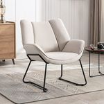 Wahson Modern Accent Chair Linen Occasional Tub Chair Upholstered Armchair with Black Metal Legs, Cocktail Chair for Bedroom/Living Room, Beige