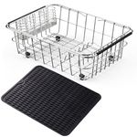 NiuYichee Expandable Dish Drying Rack, Stainless Steel Dish Drainer Rack Organizer in Sink, Drainage Rack Over Sink,Dish Drainer Basket Shelf on Counter, with Stainless Steel Utensil Holder