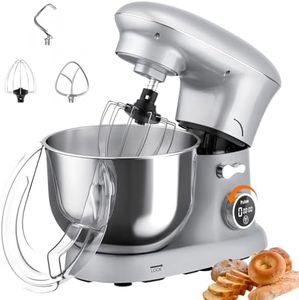 Advwin Stand Mixer, 8-Speed Kitchen Mixer with LED Display, 6L Large Capacity Chef Machine, Tilt-Head Electric Food Mixer with Whisk, Dough Hook & Beater