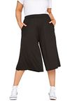 Yours Curve Soft Stretch Jersey Pull On Elasticated Waist Wide Leg Palazzo Culotte Shorts with Pockets - Women's - Plus Size Curve Black 20