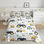 Erosebridal Kids Construction Bedding Sets for Boys,Cartoon Car Excavator Tractor Comforter Set Twin Size,Cute Equipment Trucks Quilt Toddler Children Room Decor Yellow Blue Vehicle Duvet Insert,Soft