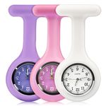 Set of 3 Nurse Watch Brooch, Silicone with Pin/Clip, Infection Control Design, Health Care Nurse Doctor Paramedic Medical Brooch Fob Watch,Purple White and Pink