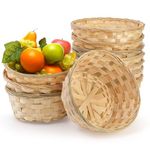 TOPZEA 10 Pack Round Gift Baskets, 8 Inch Natural Bamboo Woven Fruit Basket, Small Wicker Bread Roll Serving Basket, Food Storage Bin Handmade Basket for Kitchen Restaurant Centerpiece Christmas