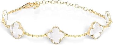 TICVRSS 18K Gold Plated Clover Bracelet for Women White/Black/Red Lucky Four Leaf Clover Bracelets Jewelry Gifts for Women Girls, no gemstone