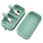 4pcs Travel Suction Plate for Baby, Portable Silicone Suction Plate To Go Set for Toddler, Baby Divided Bowls with Utensils Compact Design for Travel and Outdoor Baby Essentials (Green)