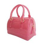 MIFORINES Ladies Summer Jelly Pillow-shaped Top Handle Handbag Candy Color Transparent Crystal Purse, Glitter Fushia Mini, Mini