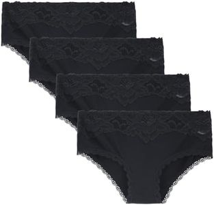 LIQQY Women's 4 Pack Super Soft Breathable Lace Trim Hipster Brief Panty Underwear (US, Alpha, X-Large, Regular, Regular, Black)
