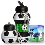 RIXOZ Football Water Bottle - 550ml Silicone Collapsible Football Water Bottle With Football Keyring For Kids