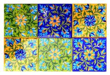 Season Creation Blue Pottery Home Decor Flooring Tiles Designer Kitchen Washroom Mosaic Furniture Tile Handmade Ceramic Wall Tile Backsplash 4 x 4 Inch Pack of 6 Tiles (Multi)