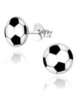 7.5MM Black & White Football/Soccer Stud Earrings/Pair of Ear Studs for Children Kids Boys Girls Teenagers Women - 925 Sterling Silver - Ideal Small Children's Earrings