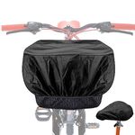 Bike Basket Cover Waterproof, 2 Pack Bicycle Basket Cover Rain Cover with Bike Seat Cover Black Waterproof Bicycle Basket Rain Cover for Bicycle Baskets (Basket cover+Seat cover)