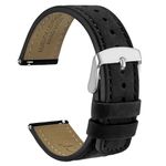 WOCCI 21mm Retro Leather Watch Strap for Men and Women, Quick Release Replacement Band with Silver Buckle (Black)