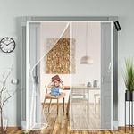 Magnetic Screen Door,Heavy Duty Mesh Curtain 155x205cm(61x81inch) with Full Frame Magic Tape Fly Screen Without Drilling Top-to-Bottom Seal Automatically Keeps Mosquitoes Insects Out - White