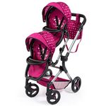 Dolls Twin Pram height-adjustable handle, foldable, with bag and integrated shopping basket