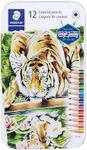 STAEDTLER Colored Pencils, Triangular Barrel, 12 Pack Assorted, Metal Tin 1278 M12