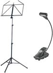 K&M Konig & Meyer Heavy Duty Music Stand & 4 LED T-Model FlexLight - Black Piano Light with Adjustable Gooseneck and Height
