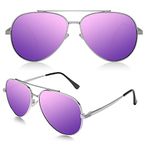 Aviator Sunglasses for Men and Women, Polarized Sun Glasses, Premium Mirrored Sunglasses with Classic Pilot Style and UV Protection (Silver/Purple)