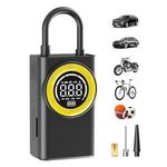 FLYKID Tyre Inflator Air Compressor -Portable Cordless Tyre Pump & Bike Pump, 150 PSI, LED Light, Auto Shutoff, Includes 3 Nozzle Adapters for Cars, Bicycles and Sports Equipment