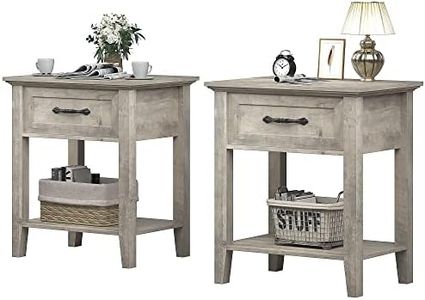 Amyove Square Nightstand, Bedside Table End Table for Bedroom Nursery Living Room, End Table with Storage Drawer, Easy Assembly, 2pcs-Grey