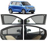 Autofact Half Magnetic Window Sunshades/Curtains for Maruti Wagonr 2019 [Set of 4pc - Front 2pc Half without Zipper ; Rear 2pc Full with Zipper] (Black)