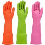 Rubber dishwashing gloves 3 Pairs for kitchen,Cleaning washing dish gloves long for household reuseable durable.(Large,Multicolor)