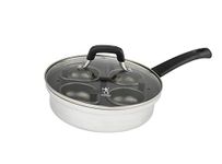 HENCKELS Non-Stick Cup 4 Eggs Poacher with Glass Lid, Silver, Black,