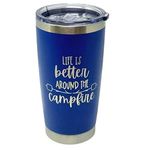 Life is Better by the Campfire Coffee Mug (20oz, Royal Blue),Stainless Steel Tumbler with Lid, Camping Gifts for Men,