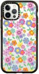 CASETiFY Impact Case for iPhone 12 / iPhone 12 Pro - Cheerful 1960s Floral Bedsheet Wallpaper Pattern - Clear Black