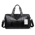 Vologle Travel Duffle Bags for Men, Sports Gym Bags Waterproof Weekend Overnight Bags Pu Leather Luggage Tote Holdalls Training Fitness Handbag with Shoe Pouch Compartment(Black)