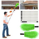 Telescopic Gutter Cleaning Tool, 122 Inch/10FT Gutter Cleaner with Hard & Soft Bristle Brush Head, Detachable Gutter Cleaning Brush, Gutter Cleaner with Telescopic Handle for Cleaning Leaves (Green)