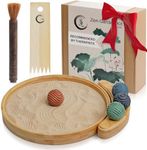 Japanese Zen Garden Kit for Desk - Premium Sand Garden - Mini Zen Décor Office Desktop Accessories - Bamboo Crafted Meditation Therapy Tray - Gift Set - 4 Stamp Spheres Natural Rake Custom Holder