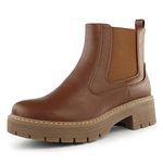 Hawkwell Women's Comfort Slip On Chunky Heel Ankle Chelsea Boot,Brown PU,7 M US